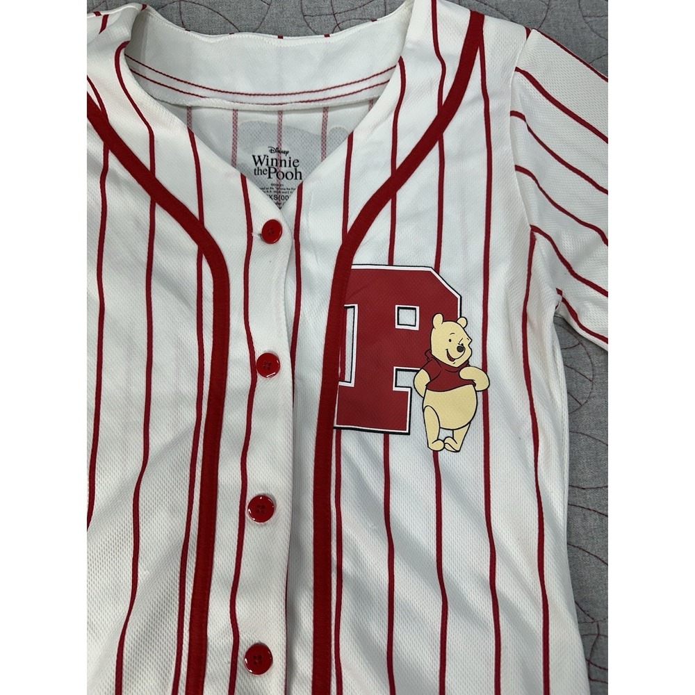 Disney Winnie The Pooh Baseball Jersey Red Pinstripe Women's Size XXS (00) - Picture 3 of 6